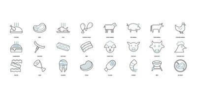 meat icons set. Set of editable stroke icons.Vector set of meat vector