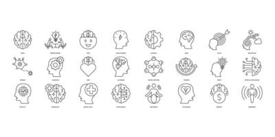 Brain icons set. Set of editable stroke icons.Vector set of Brain vector