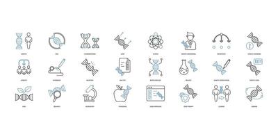 Genetics icons set. Set of editable stroke icons.Vector set of Genetics vector