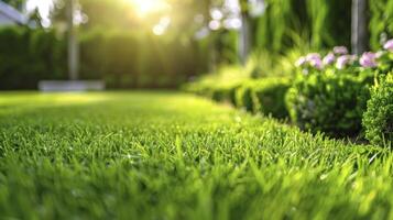 ai generado un Fresco jardín ver a el primavera o verano hora foto