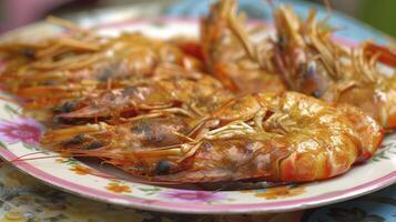 AI generated Fried prawns on a plate photo