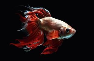 AI generated Close up art movement of Betta fish,Siamese fighting fish isolated on black background photo
