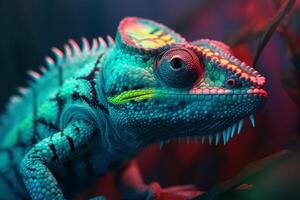 AI generated Colorful Chameleon in the jungle. Beautiful close-up. photo