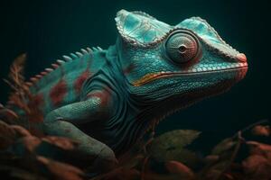 AI generated Colorful Chameleon in the jungle. Beautiful close-up. photo