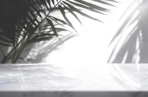 AI generated abstract background of shadows palm leaves on a white wall photo