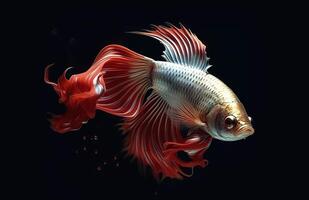 ai generado cerca arriba Arte movimiento de Betta pescado, siamés luchando pescado aislado en negro antecedentes foto