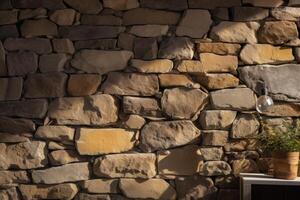 AI generated Loosely Stacked Stone Wall Horizontal Background Image photo