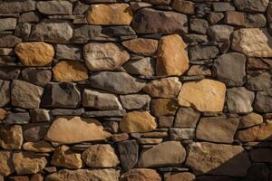 AI generated Loosely Stacked Stone Wall Horizontal Background Image photo