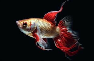 AI generated Close up art movement of Betta fish,Siamese fighting fish isolated on black background photo