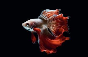 AI generated Close up art movement of Betta fish,Siamese fighting fish isolated on black background photo