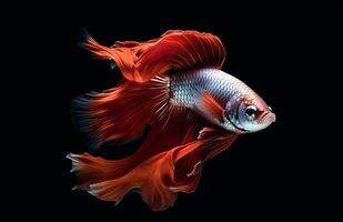 AI generated Close up art movement of Betta fish,Siamese fighting fish isolated on black background photo