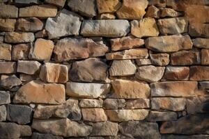 AI generated Loosely Stacked Stone Wall Horizontal Background Image photo