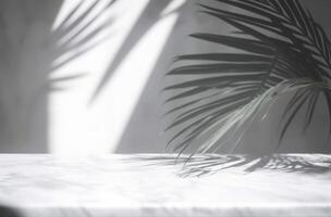 AI generated abstract background of shadows palm leaves on a white wall photo