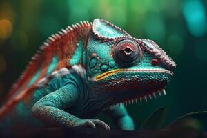 AI generated Colorful Chameleon in the jungle. Beautiful close-up. photo