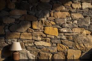 AI generated Loosely Stacked Stone Wall Horizontal Background Image photo