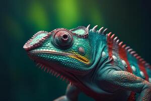 AI generated Colorful Chameleon in the jungle. Beautiful close-up. photo