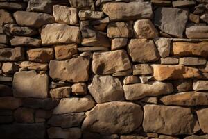 AI generated Loosely Stacked Stone Wall Horizontal Background Image photo