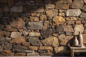 AI generated Loosely Stacked Stone Wall Horizontal Background Image photo