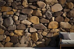 AI generated Loosely Stacked Stone Wall Horizontal Background Image photo