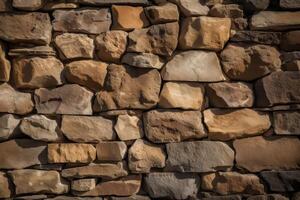 AI generated Loosely Stacked Stone Wall Horizontal Background Image photo