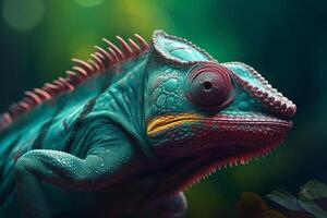 AI generated Colorful Chameleon in the jungle. Beautiful close-up. photo