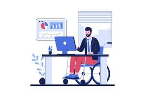 Disabled man working in the office using a wheelchair vector