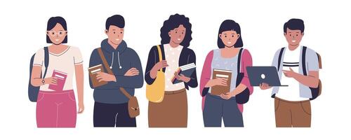 Group diverse students or university classmates. Vector flat illustration