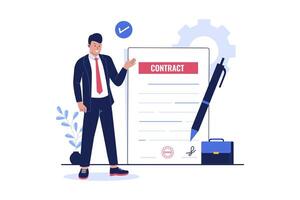 ilustración de empresario firma un acuerdo o contrato vector