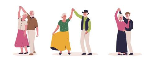 Vector flat of senior couples dance, elderly people romantic dancing