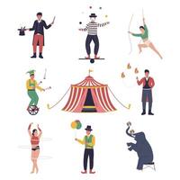 conjunto de circo intérpretes artistas y animales vector
