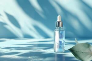 AI generated Elegant Blue Skincare Serum Bottle with Dropper with AI generated. photo