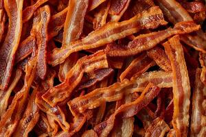 AI generated Crispy Slices of Cooked Bacon Close-up. photo