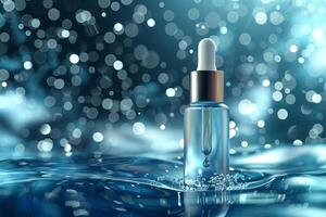 AI generated Elegant Blue Skincare Serum Bottle with Dropper with AI generated. photo