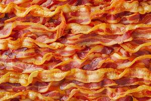 AI generated Crispy Slices of Cooked Bacon Close-up. photo