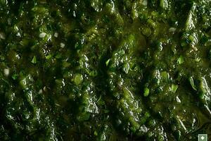 AI generated Close-Up Green Seaweed Texture with Bubbles. photo