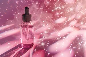AI generated Cosmetic Serum Bottle with Dropper in Pink Tones with AI generated. photo