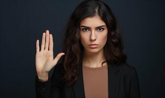 AI generated A Woman Celebrating Success With Raised Hand in the Air photo