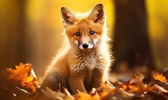 AI generated A Curious Baby Fox in the Autumn Leaves photo