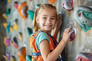 AI generated Young Climber Practicing on Indoor Climbing Wall with AI generated. photo