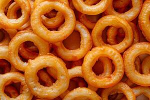 AI generated Golden Crispy Onion Rings Close-Up. photo