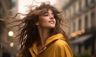 AI generated A Captivating Woman With Wind-Swept Hair photo