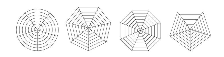 Pentagon and hexagon chart , for 5 point radar or spider diagrams. for visualizing data with structured graph approach. Flat vector illustration isolated on white background.