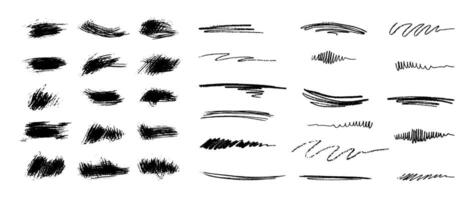Hand-drawn vector brush underline element set for accent, crayon texture emphasis element and blots, spots. Crayon brush stroke color underline.