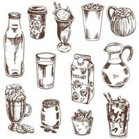 Seamless hand-drawn pattern of cold and hot drinks. Vector illustration in vintage style. Beverages. Good for the menu.