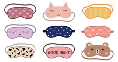 Vector Set of Dream Masks, Cute Night Dream Masks, Rest Nightwear Elements