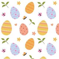 Vector pattern of colored Easter eggs, flowers and butterflies, Happy Easter