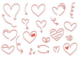 Heart doodle set, Hand drawn decorative elements, doodle heart arrows, Heart vector clipart