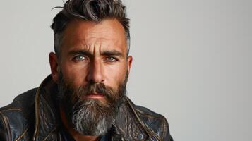 AI generated Bearded Man in Leather Jacket photo