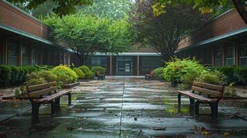 AI generated Rainy Day in a Courtyard photo