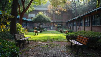 AI generated Rainy Day in a Courtyard photo